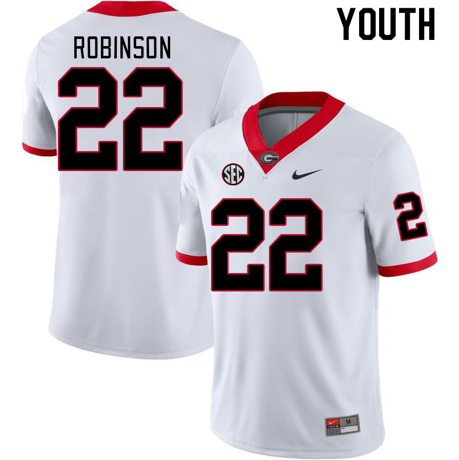 Youth #22 Branson Robinson Georgia Bulldogs College Football Jerseys Stitched-White - Click Image to Close